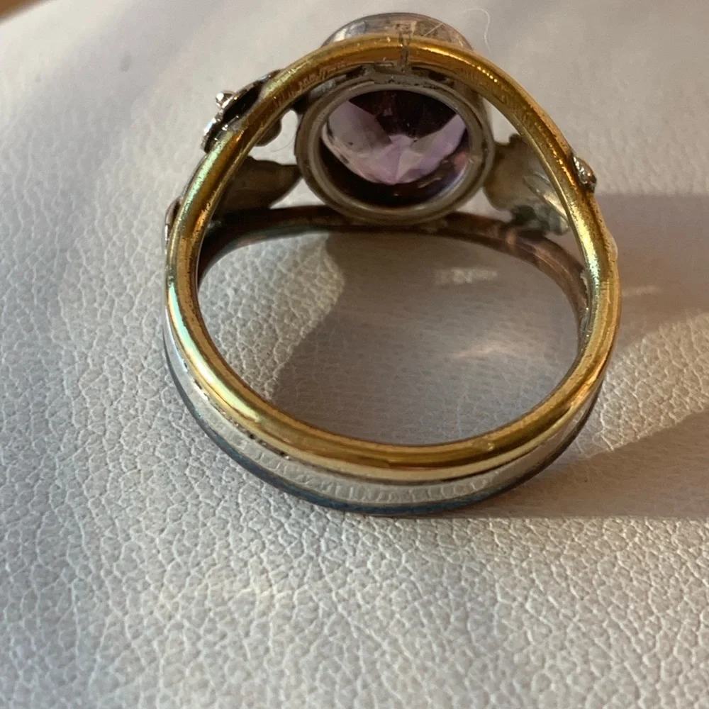VINTAGE AMETHYST RING 925 STERLING SILVER TRI COLOR